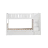 Galen white twin over twin step bunk bed with trundle angled front