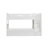 Galen white twin over twin step bunk bed with twin trundle front view