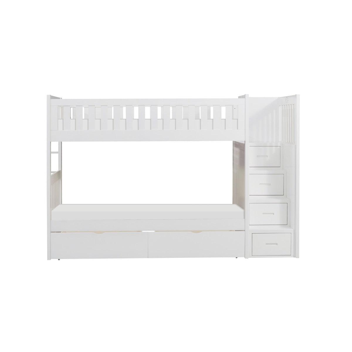 Galen White Modern Transitional Wood And Engineered Wood Twin/twin Step Bunk Bed With Storage Boxes - Ella Furniture
