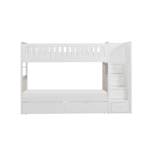 Galen White Modern Transitional Wood And Engineered Wood Twin/twin Step Bunk Bed With Storage Boxes - Ella Furniture