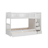 Galen White Modern Transitional Wood And Engineered Wood Twin/twin Step Bunk Bed With Storage Boxes - Ella Furniture