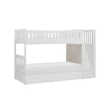 Galen White Modern Transitional Wood And Engineered Wood Twin/twin Step Bunk Bed With Storage Boxes - Ella Furniture