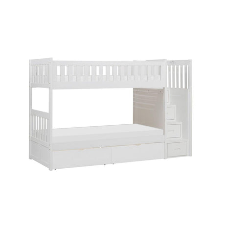 Galen White twin over twin step bunk bed side view