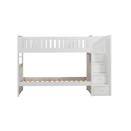 Galen White Twin Over Twin Step Bunk Bed front view