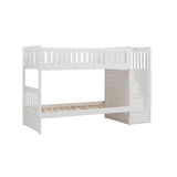 Side angle of Galen White Twin Over Twin Step Bunk Bed