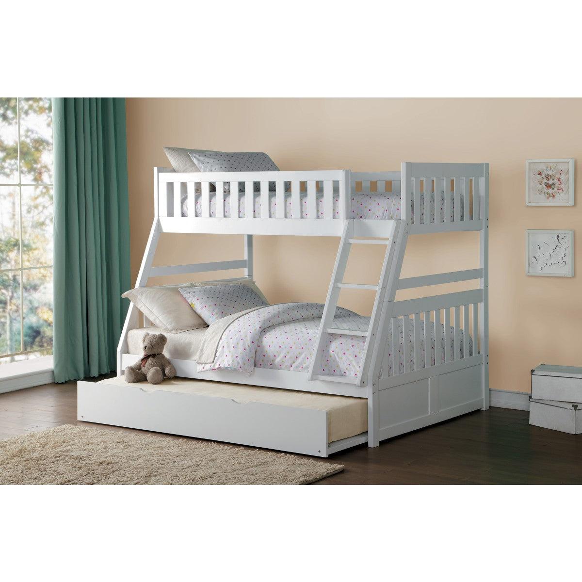 Galen White Modern Transitional Wood And Engineered Wood Twin/full Bunk Bed With Twin Trundle - Ella Furniture