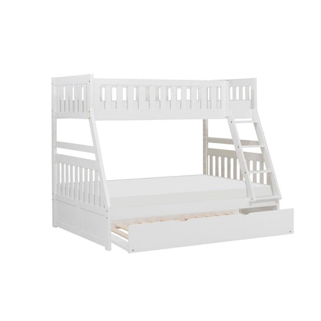 Galen White Twin over Full Bunk Bed with Twin Trundle close-up of safety rail