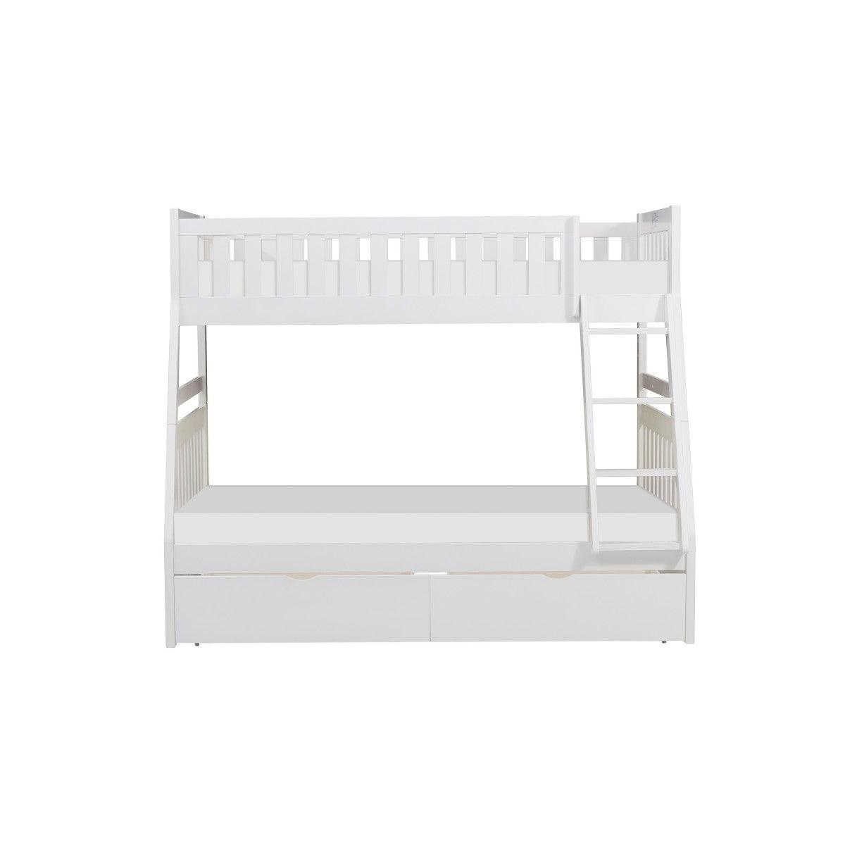 Galen White twin over full bunk bed with drawers, front view