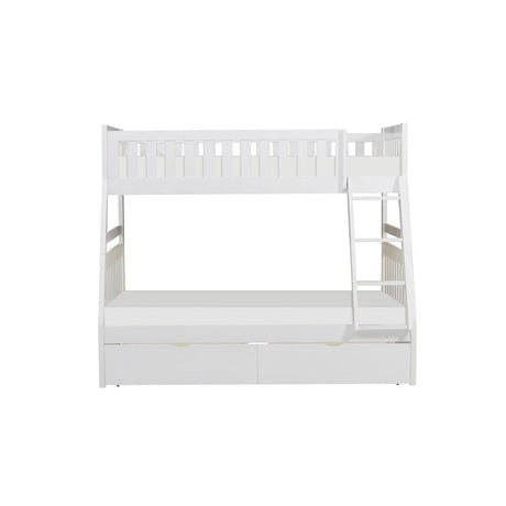 Galen White twin over full bunk bed with drawers, front view