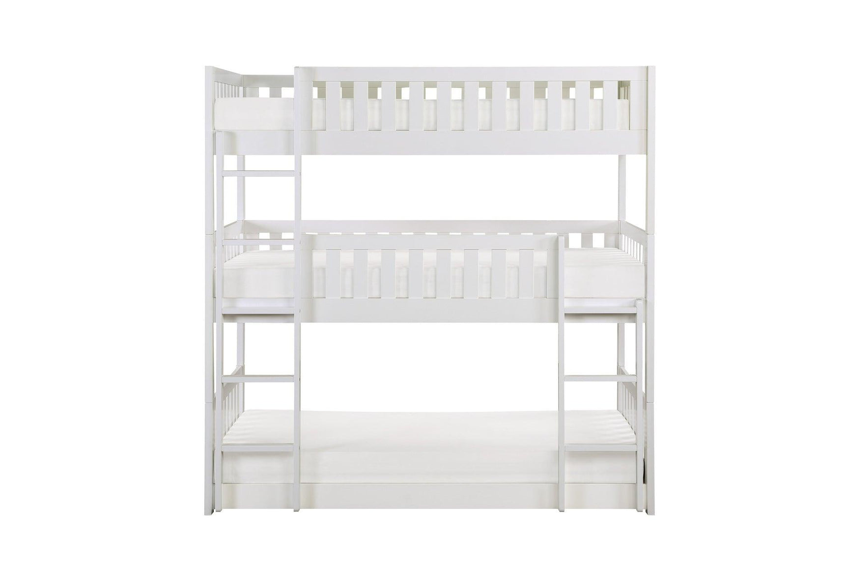 Galen White triple twin bunkbed top bunk safety rails and ladder detail