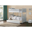 White twin over twin bunk bed with trundle, angled side view