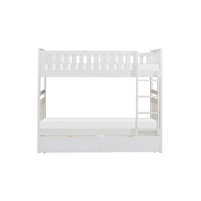 Galen White Modern Transitional Wood And Engineered Wood Twin/twin Bunk Bed With Storage Boxes - Ella Furniture