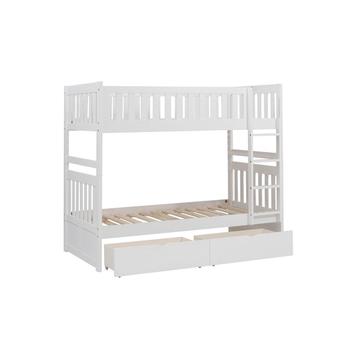 Galen White Modern Transitional Wood And Engineered Wood Twin/twin Bunk Bed With Storage Boxes - Ella Furniture