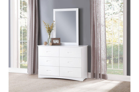 Close-up of Galen White bunkbed wood frame and white finish