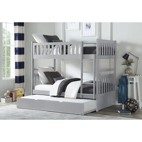 Orion Gray twin-over-twin bunk bed with twin trundle angled view