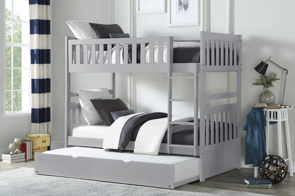 Orion Gray twin-over-twin bunk bed with twin trundle angled view