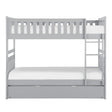 Orion gray twin over twin bunk bed with ladder front view