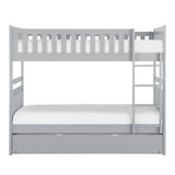 Orion gray twin over twin bunk bed with ladder front view