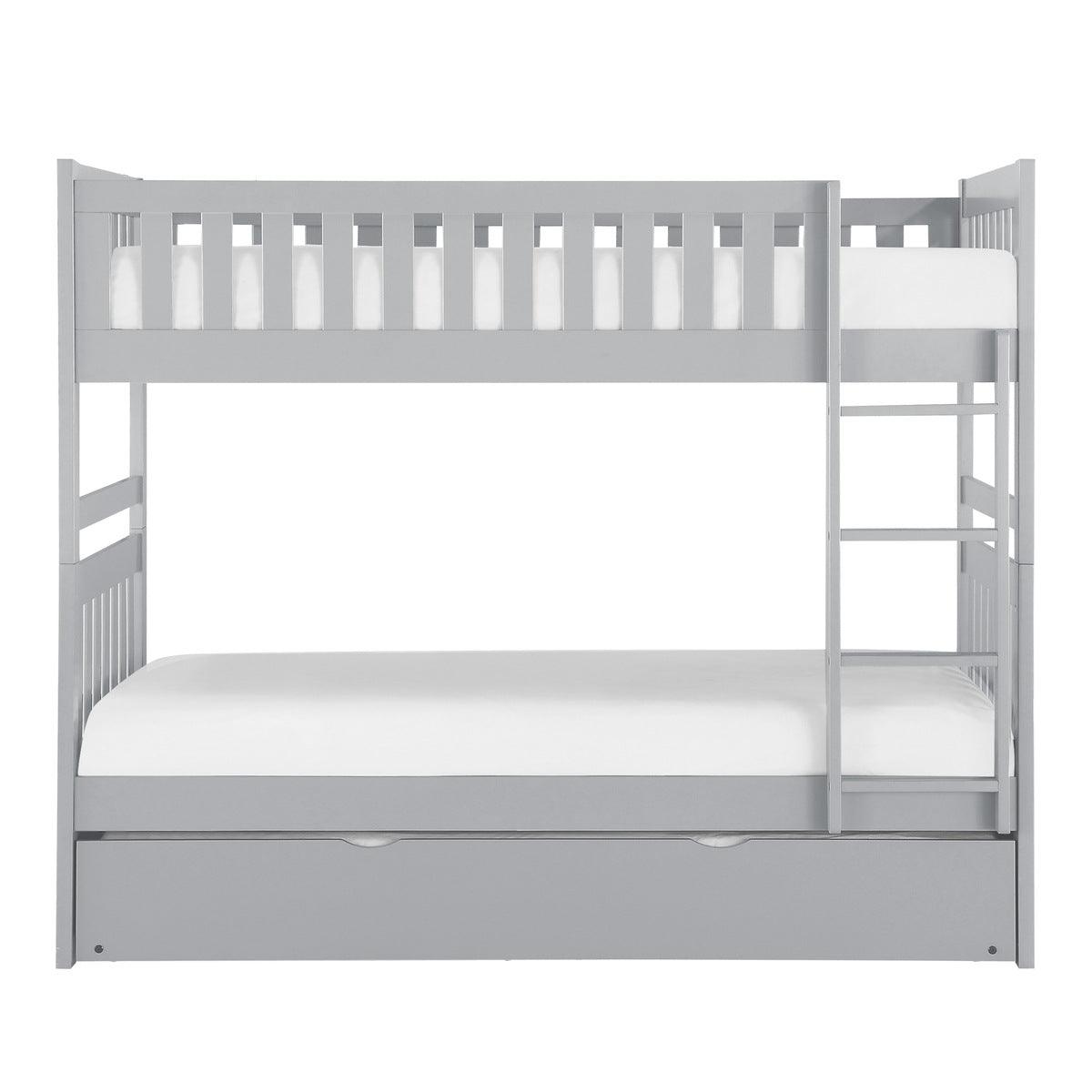 Orion Gray White Modern Transitional Wood, Engineered Wood Ladder Trundle YouthDayBed - Ella Furniture