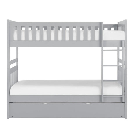 Orion Gray twin-over-twin bunk bed with twin trundle front view