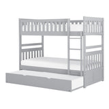 Side view of Orion gray twin over twin bunk bed with trundle