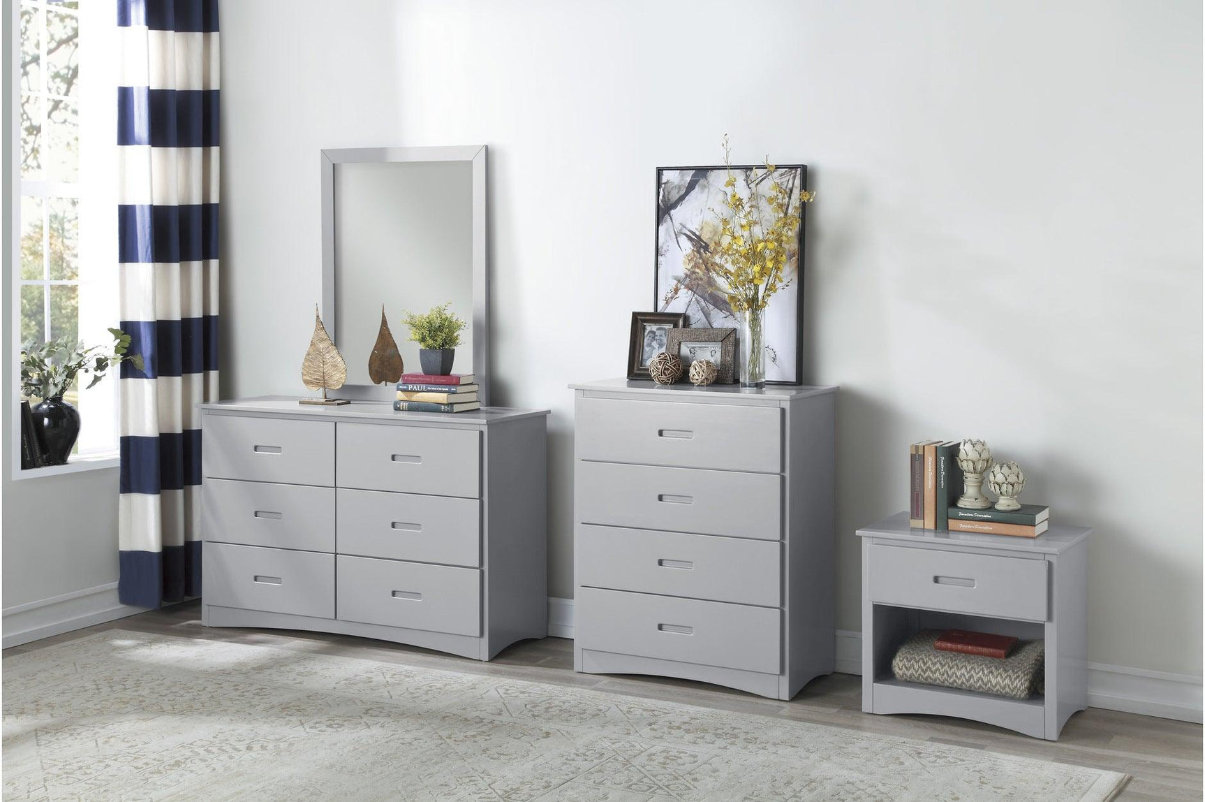 Orion Gray Youth Triple Twin Bunkbed with dresser and mirror