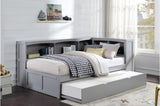 Orion Gray Twin Bed with Corner Bookcase - Side View