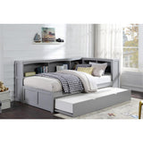 Orion Gray Twin Bookcase Corner Bed styled in youth bedroom setting