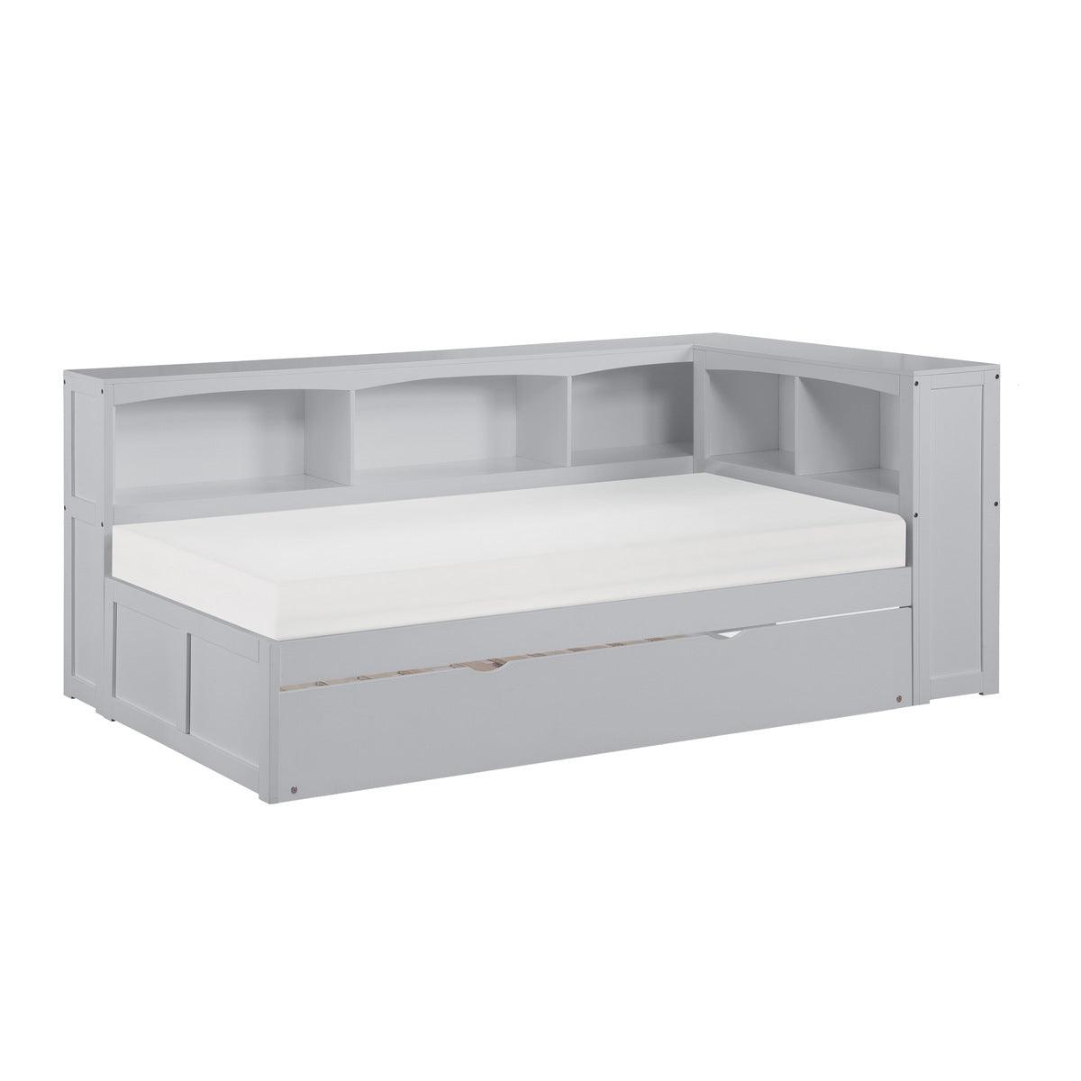 Orion Gray Transitional Wood And Engineered Wood Twin Bookcase Corner Bed With Twin Trundle - Ella Furniture