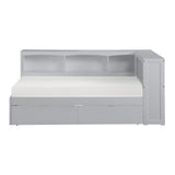 Orion gray twin bookcase corner bed front view