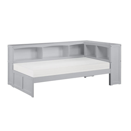Galen Gray Twin Bookcase Corner Bed side view gray finish