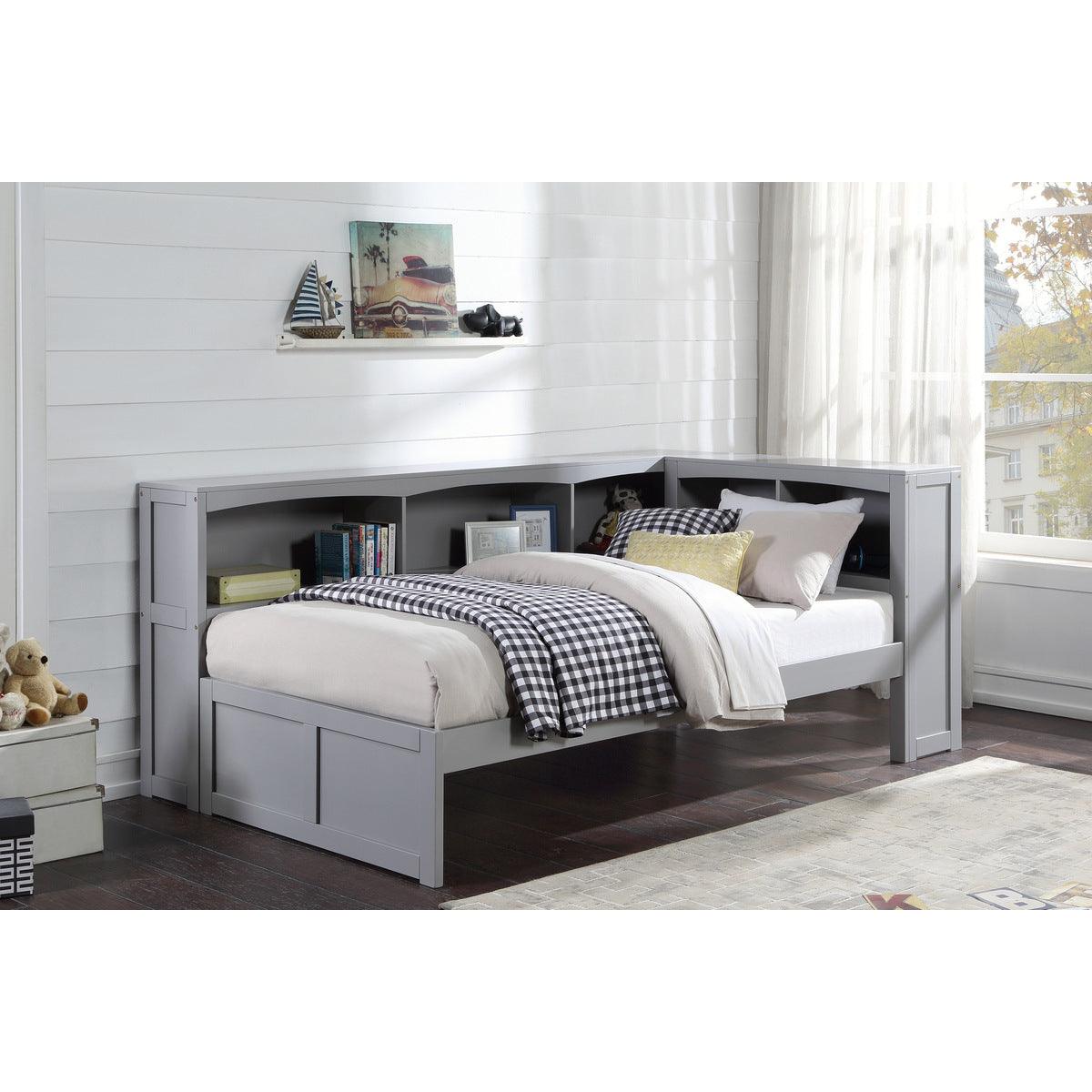 Galen Gray Modern Transitional Wood And Engineered Wood Twin Bookcase Corner Bed - Ella Furniture