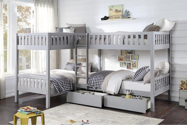 Orion Gray corner bunk bed full setup in youth room