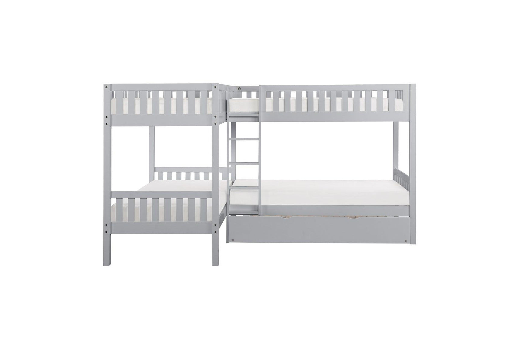 Orion Gray modern four corner twin bed youth bedroom set angled room view