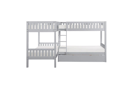 Orion Gray modern four corner twin bed youth bedroom set angled room view