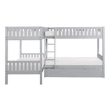 Orion gray corner bunk bed with twin trundle front view
