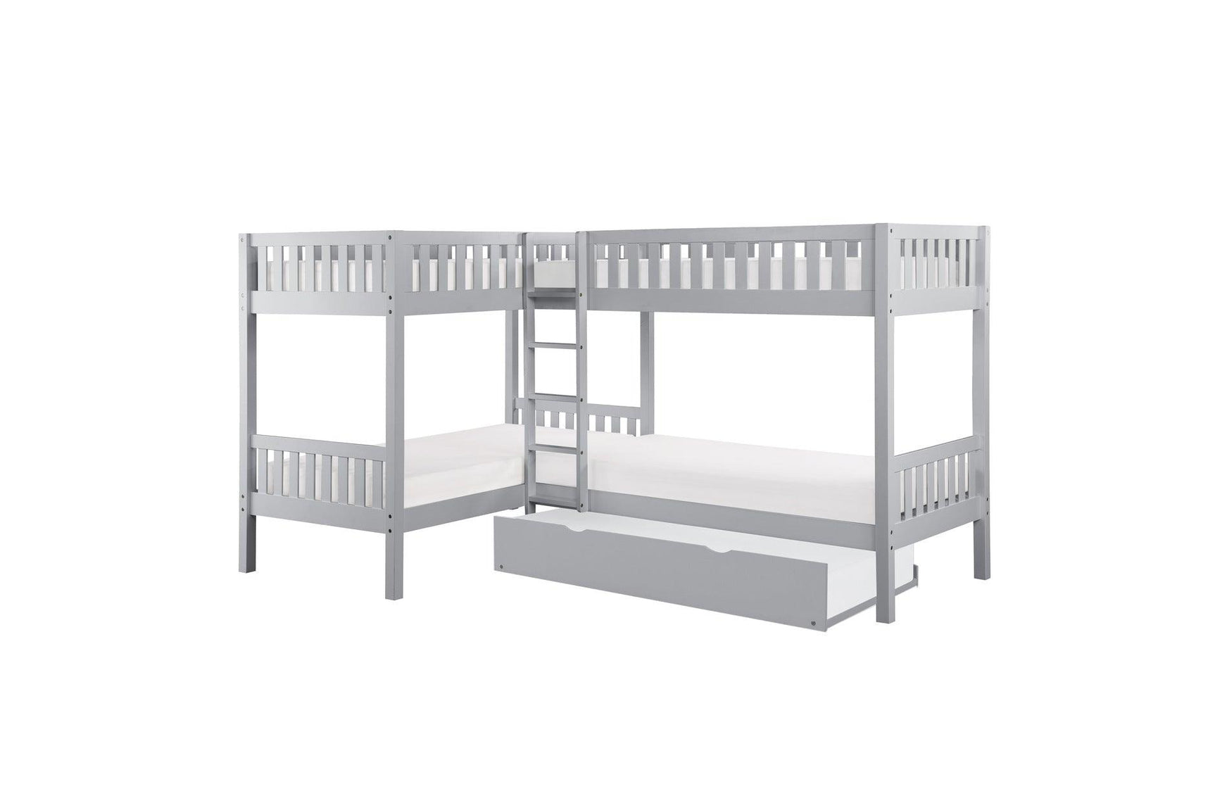 Orion Gray modern four corner twin bed youth bedroom set drawer open view