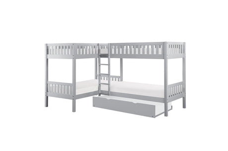 Orion Gray modern four corner twin bed youth bedroom set drawer open view