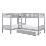 Orion gray corner bunk bed with twin trundle open trundle view
