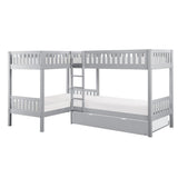 Orion gray corner bunk bed with twin trundle side view