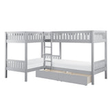 Orion Gray corner bunk bed open with storage drawers