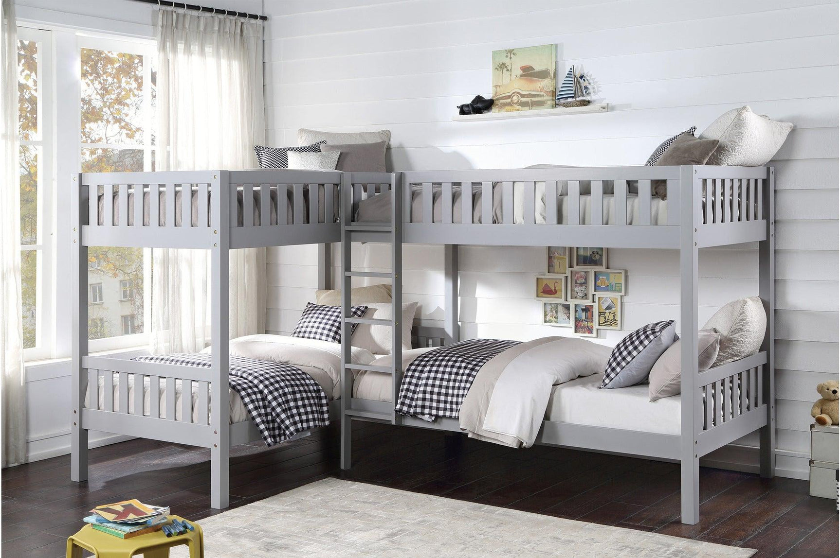 Orion Gray modern four corner twin bed youth bedroom set front view