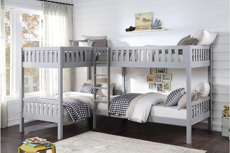 Orion Gray modern four corner twin bed youth bedroom set front view