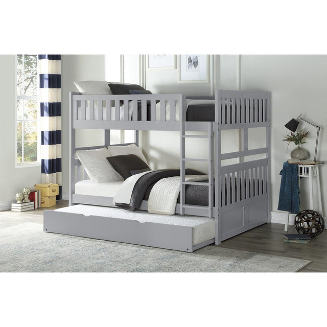 Orion Gray Full over Full Bunk Bed with Twin Trundle angled view