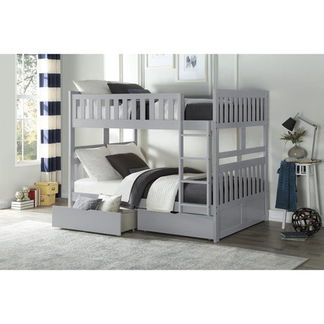 Orion gray full over full bunk bed top and bottom bunk detail