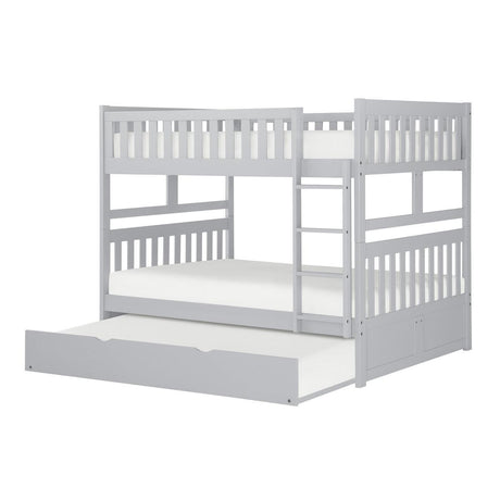 Orion Gray Full over Full Bunk Bed with Twin Trundle side view showing ladder