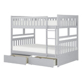 Orion gray full over full bunk bed side view showing storage boxes