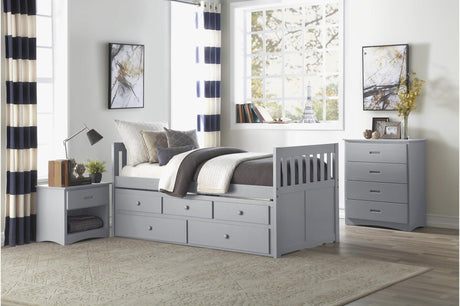 Orion Gray Youth Bedroom Set front view showing bed with storage drawers
