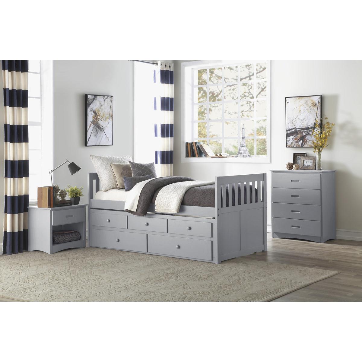 Orion Grey twin storage trundle bed drawers open