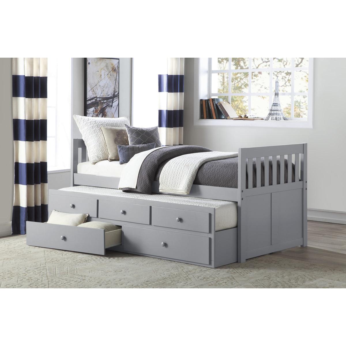 Orion Gray Twin Over Twin Trundle Bed with Storage - detailed view